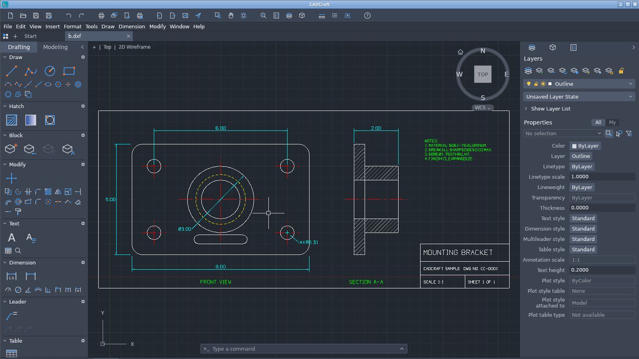CADCraft window on Ubuntu 24.04