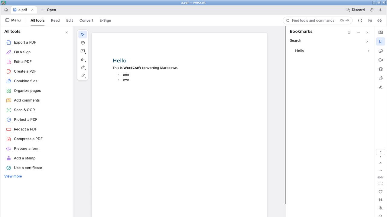 PdfCraft window on Ubuntu 24.04